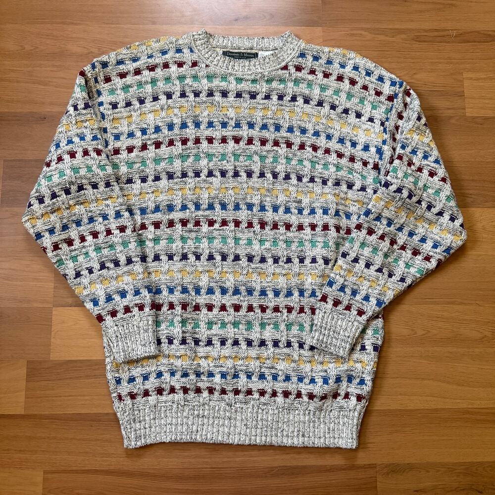Vintage 90's Dominic & Maria Gray Multicolor Knit Crewneck Pullover Sweater XL